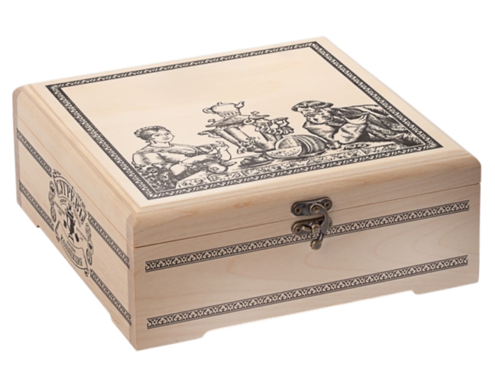 Подарочный набор Народы России с чаем и вареньем в деревянной шкатулке без лого