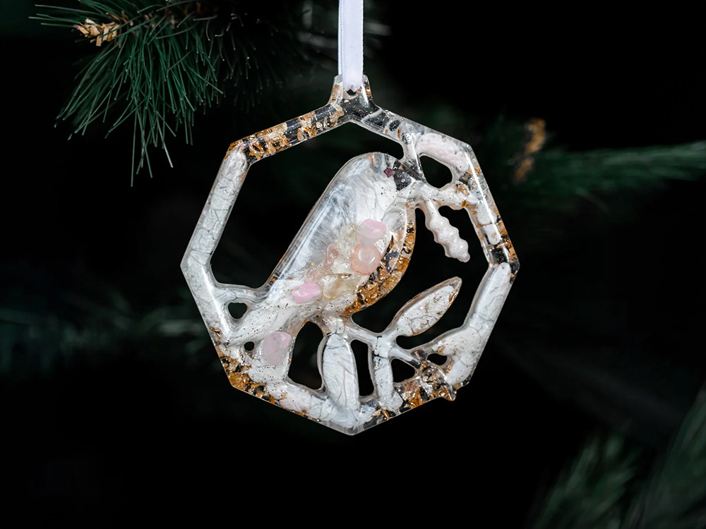 Елочные игрушки ( Снегирь+ Олень+ Ель) Розовый кварц