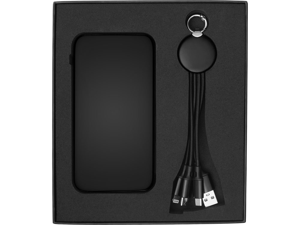 Набор из внешнего акуумулятора и универсального кабеля с подсветкой лого Reserve LED, 10000mAh, черный