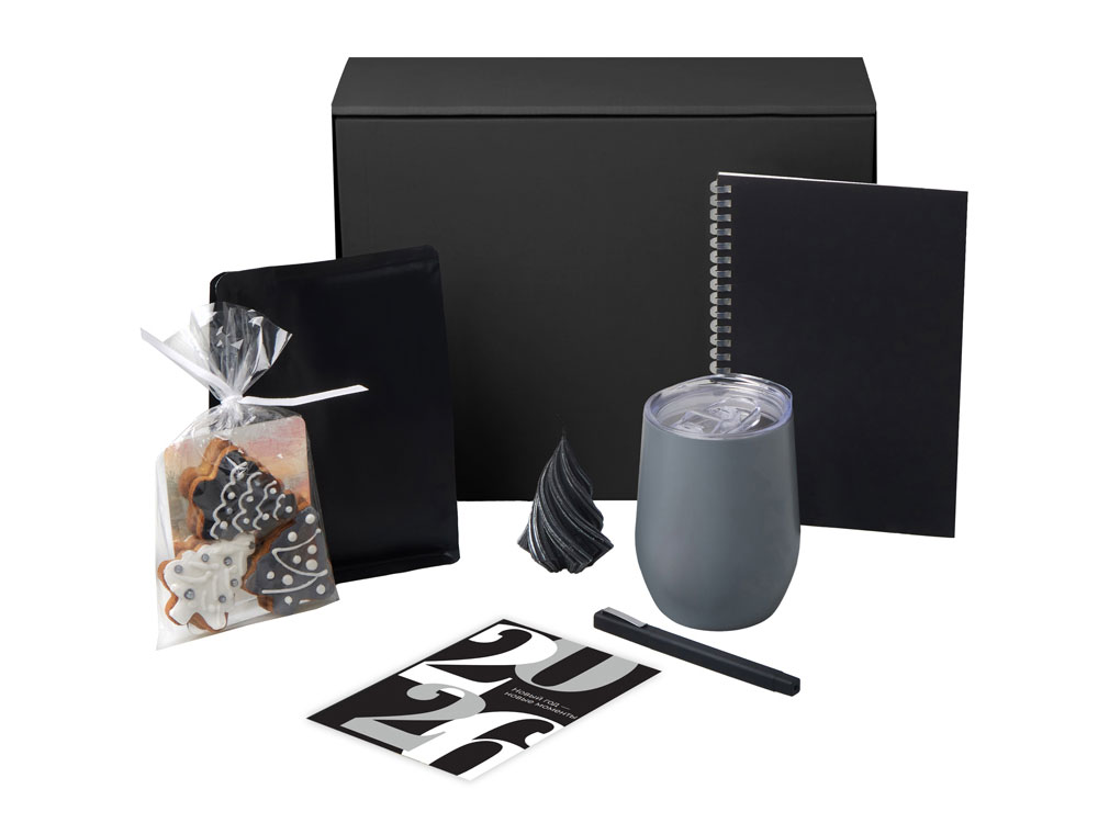Подарочный набор c термокружкой, блокнотом, ручкой и свечкой, серый