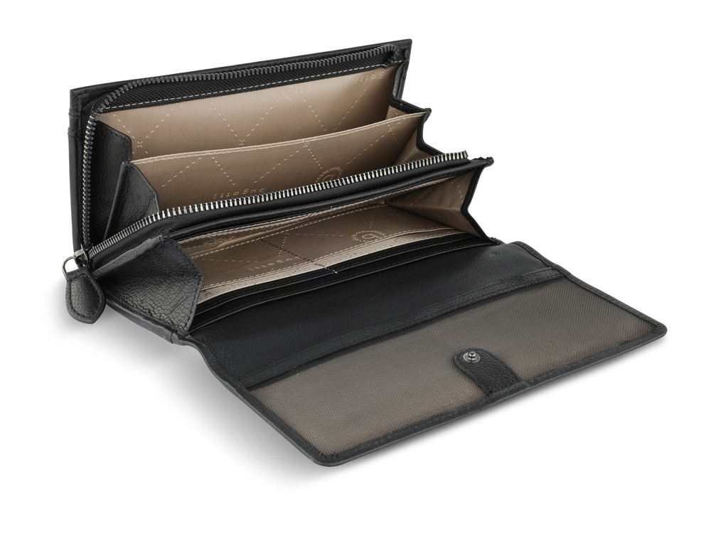 Кошелёк женский BUGATTI Bella, с RFID защитой, чёрный, воловья кожа/полиэстер, 19х3х10 см
