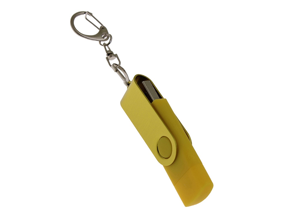 USB-флешка на 32 Гб 2 в 1 поворотный механизм, c дополнительным разъемом Type-C с одноцветным металлическим клипом, желтый