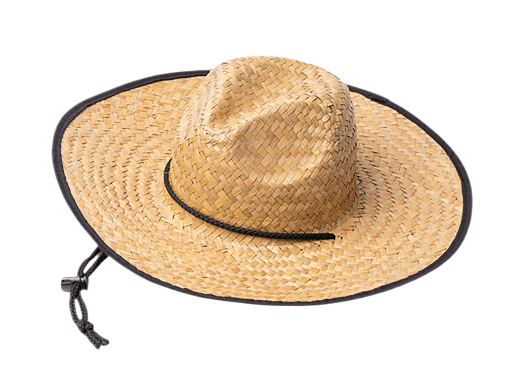 Шляпа из натуральной соломы MUNDAK/СИЕСТА с регулируемой завязкой, бежевый/черный