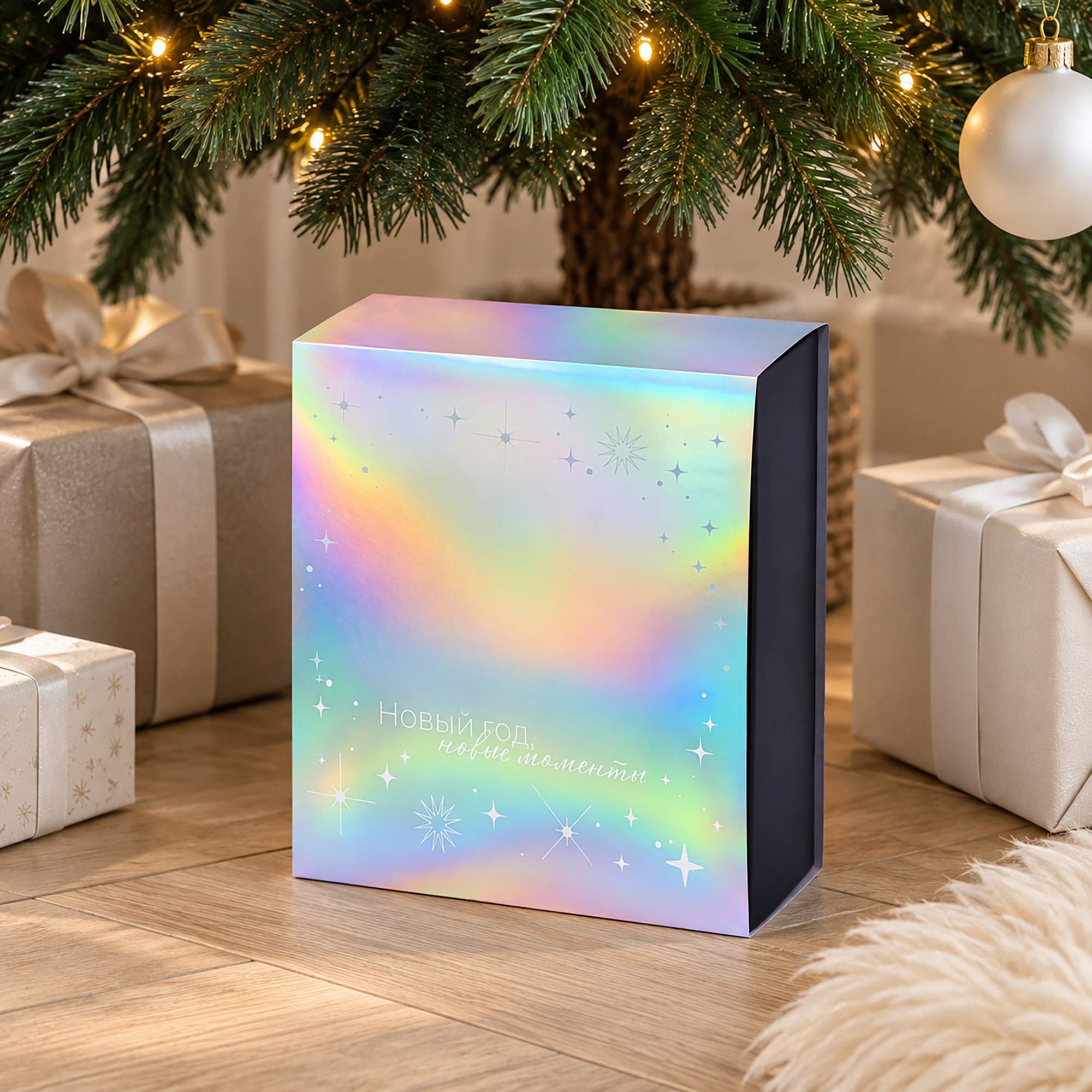 Подарочная коробка с голографическим шубером с печатью Aurora, XL вертикальный Подарочная коробка с голографическим шубером с печатью Aurora, XL вертикальный