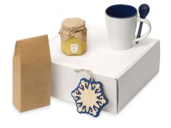 Подарочный набор с чаем, кружкой, медом и новогодней подвеской Чайная церемония, синий