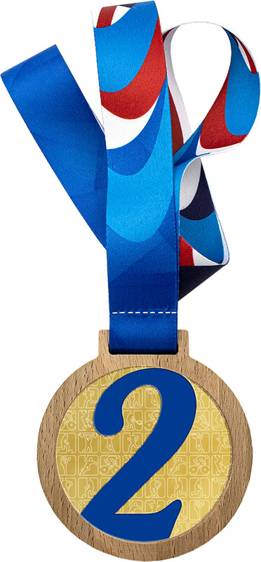 Деревянная медаль с лентой 2 место (синяя)