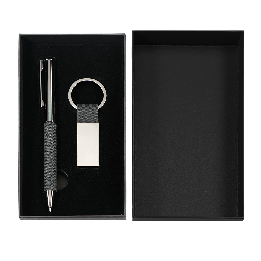 Набор ручка+ брелок COLLISION, черный/темно-серый, металл, пластик, картон