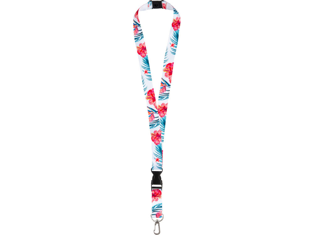 Ланъярд 2 см под сублимацию с карабином, межуровневым замком и замком обрыва, серебристый