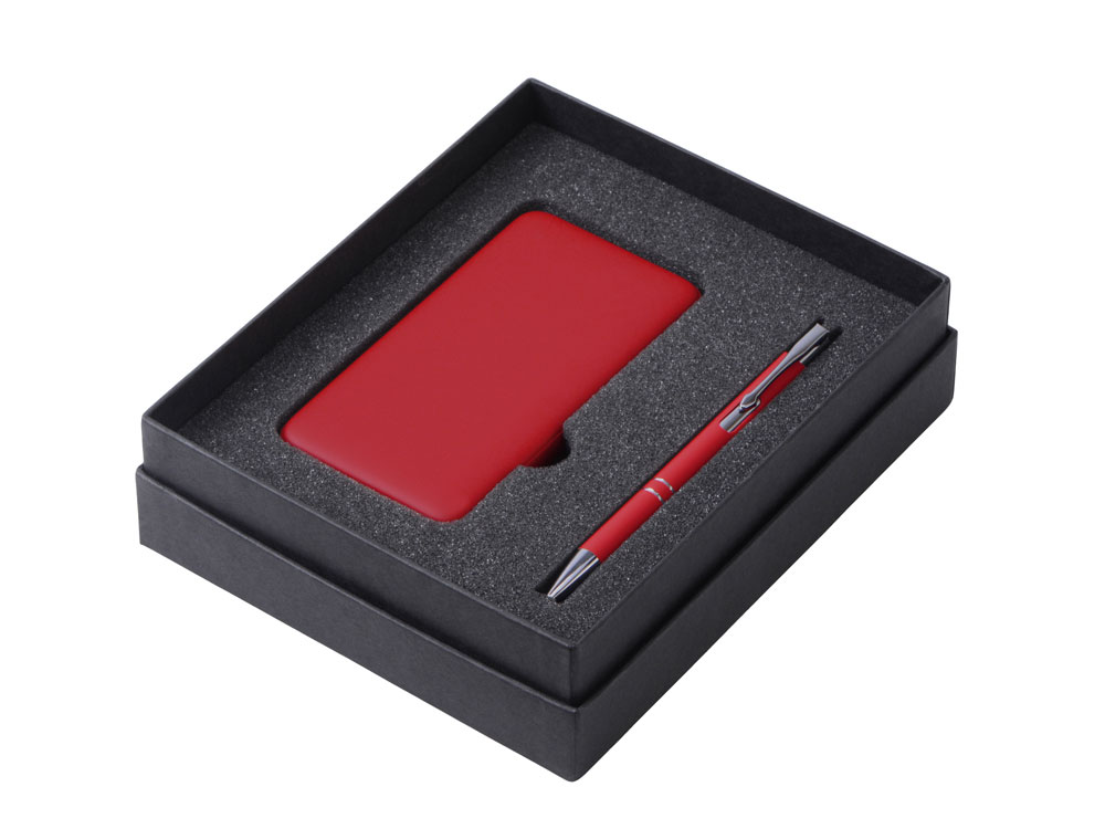 Подарочный набор c ручкой и повербанком 10000 mAh, красный