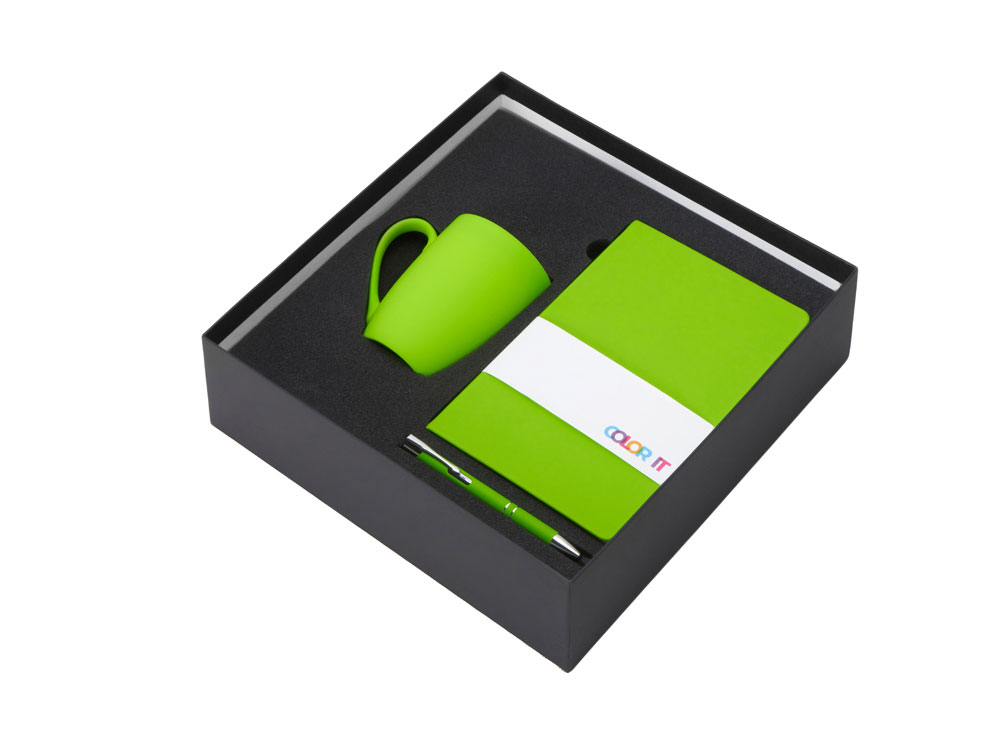 Подарочный набор с блокнотом С1, металлической ручкой и кружкой, зеленое яблоко