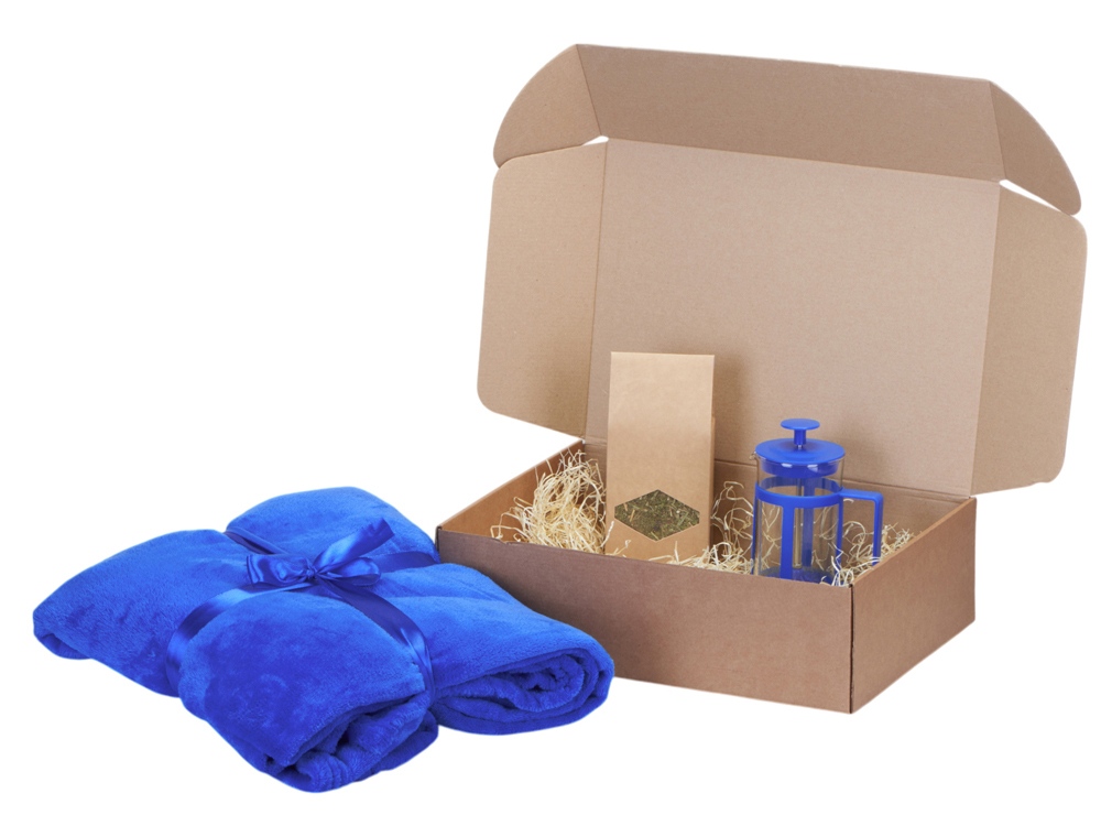 Подарочный набор Tea time с пледом, синий