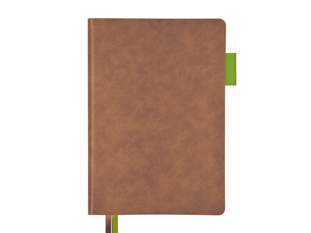 Ежедневник А5 датированный Boston 2026, коричневый с салатовым обрезом