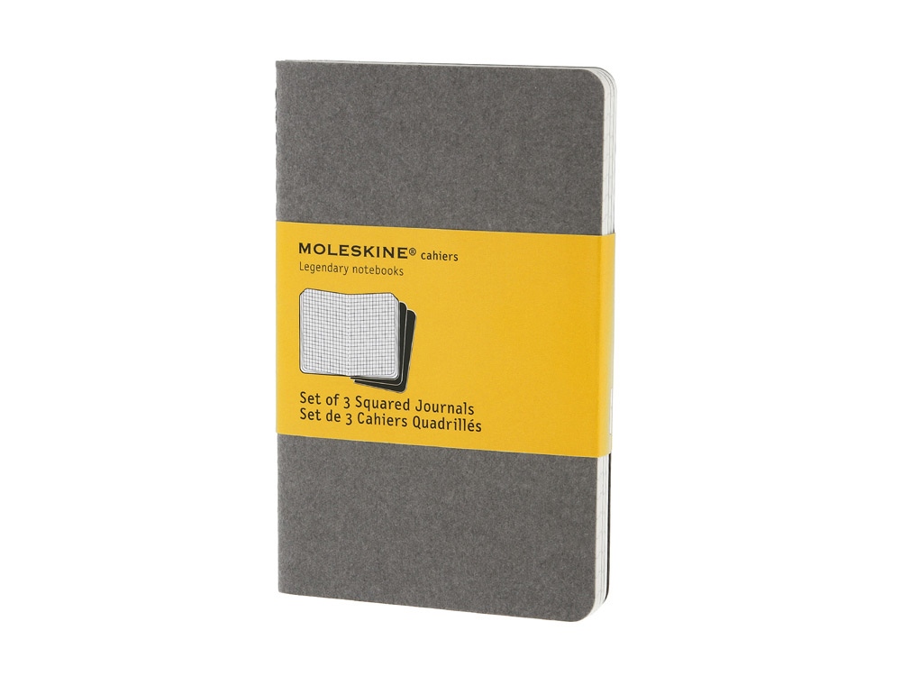 Записная книжка Moleskine Cahier (в клетку, 3 шт.), Pocket (9х14см), серый