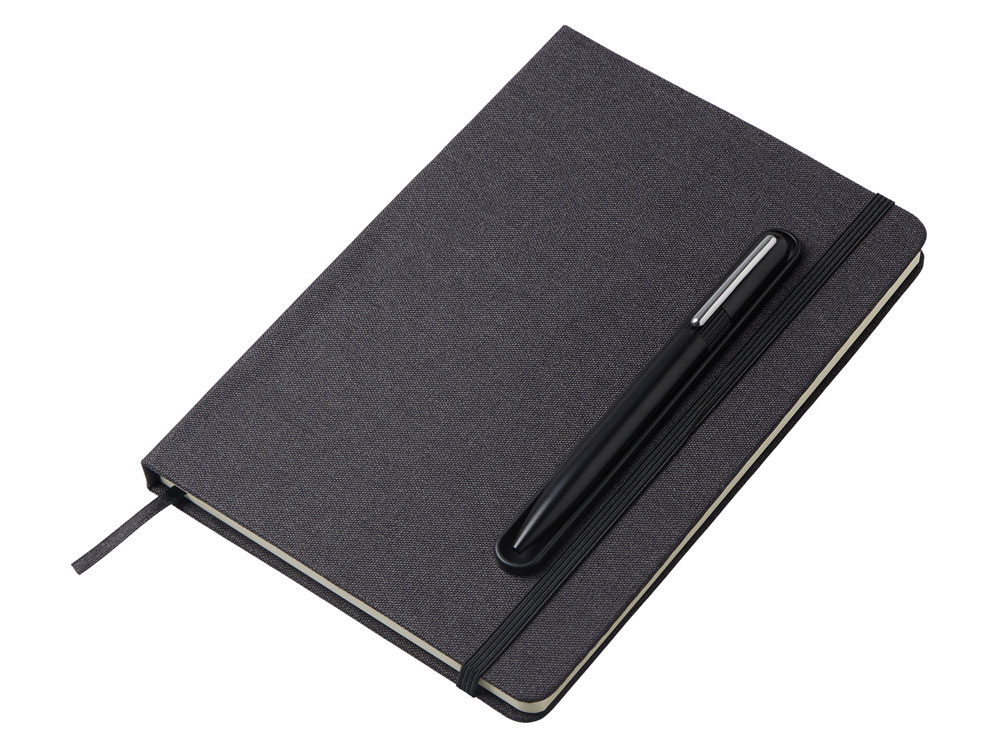 Набор блокнот А5 с магнитным держателем для ручки и подставкой для телефона и металлической шариковой ручкой NotaBene, черный