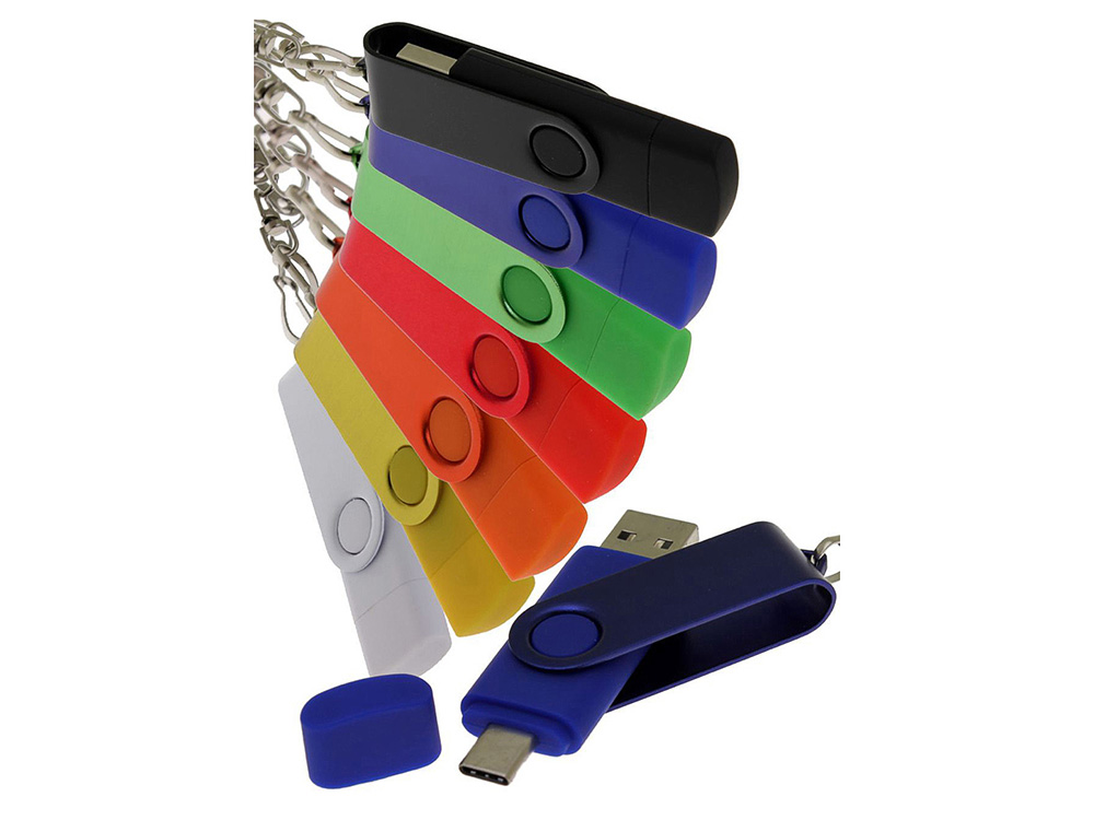 USB-флешка на 256 Гб 2 в 1 поворотный механизм, c дополнительным разъемом Type-C с одноцветным металлическим клипом, черный
