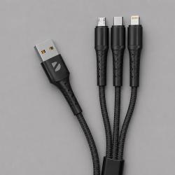 Дата-кабель Armor 3 в 1: micro USB, USB-C, Ligthning, 1.2м, черный, Deppa