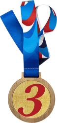 Деревянная медаль с лентой 3 место (красная)