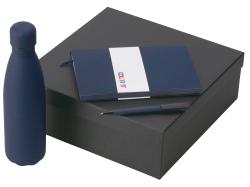 Подарочный набор c блокнотом C1, ручкой и термобутылкой, темно-синий