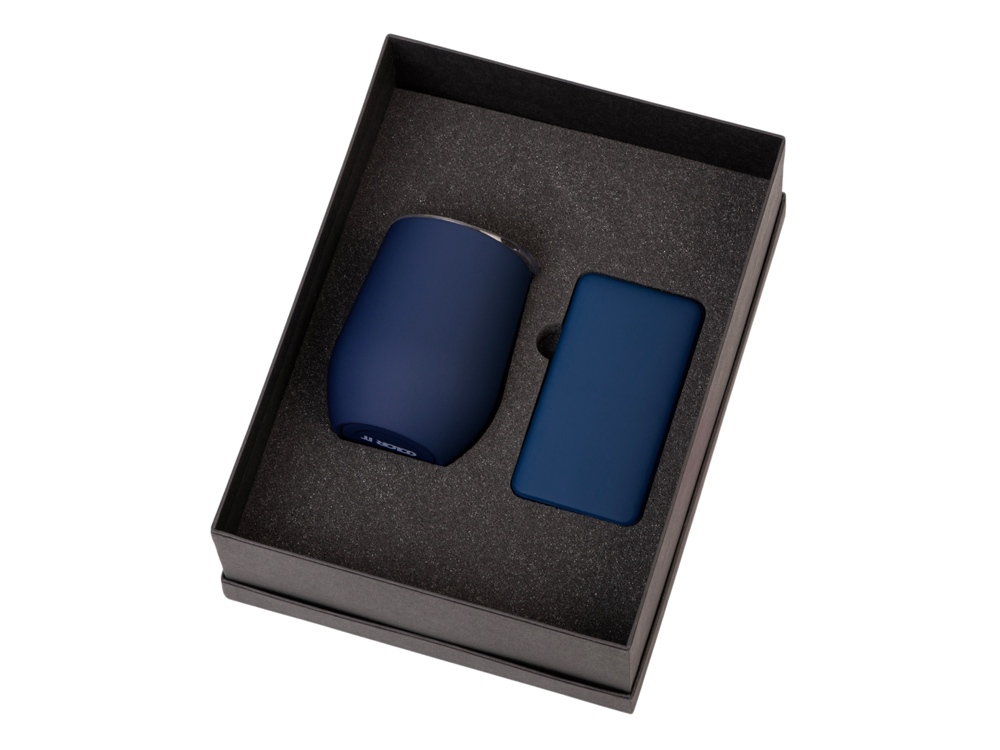 Подарочный набор с термокружкой и повербанком С2, 10000 mAh, темно-синий Подарочный набор с термокружкой и повербанком С2, 10000 mAh, темно-синий