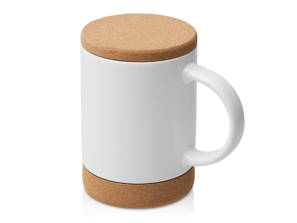 Кружка 450 мл с пробковым дном с крышкой Корк & Бон, белый
