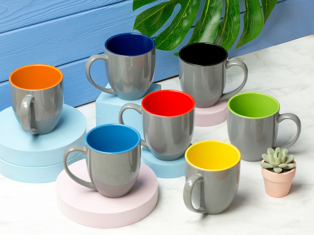 Кружка керамическая Gracy 470мл, серый/зеленое яблоко