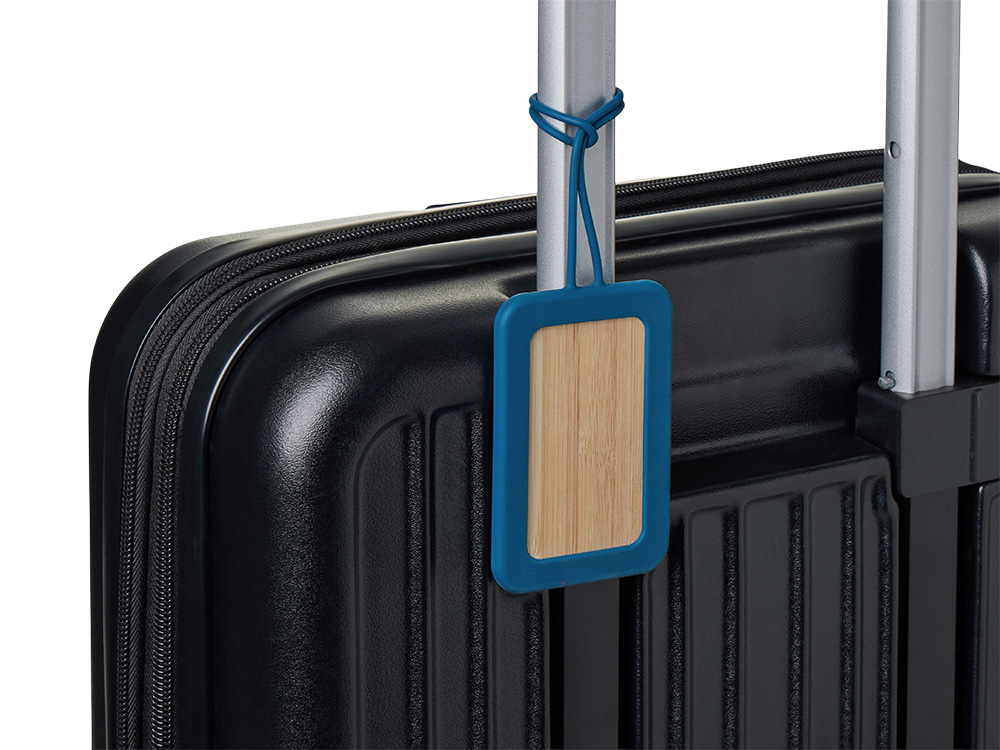 Бамбуковая багажная бирка с силиконовым чехлом Тагу, темно-синий