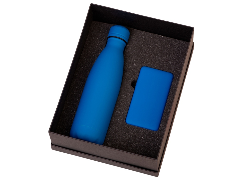 Подарочный набор с термобутылкой и повербанком С1, 5000 mAh, синий