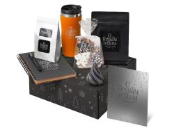 Подарочный набор c термокружкой, чаем, кофе и блокнотом, оранжевый