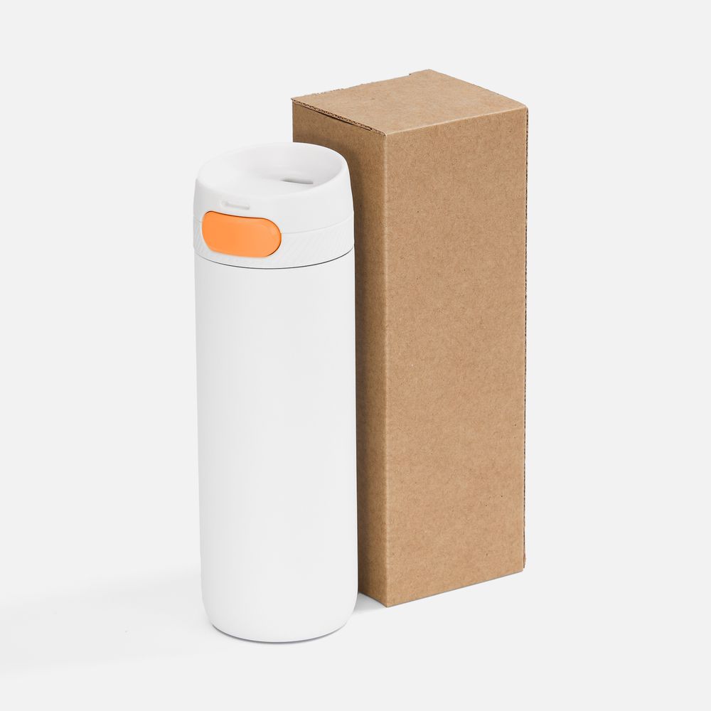 Термостакан X1 с цветной кнопкой, белый с оранжевым