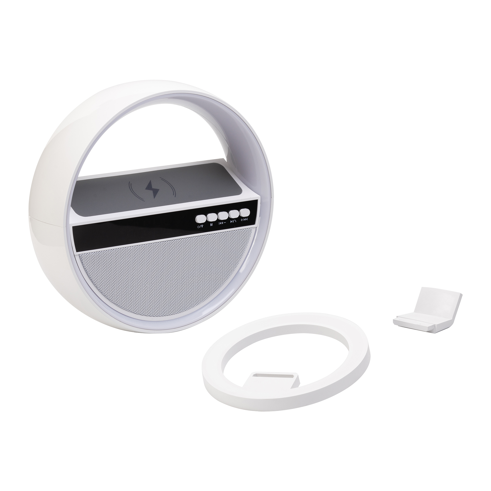 Bluetooth колонка "Smart Orb" 5Вт с беспроводным (15W) ЗУ, лампой, часами, FM радио Bluetooth колонка "Smart Orb" 5Вт с беспроводным (15W) ЗУ, лампой, часами, FM радио