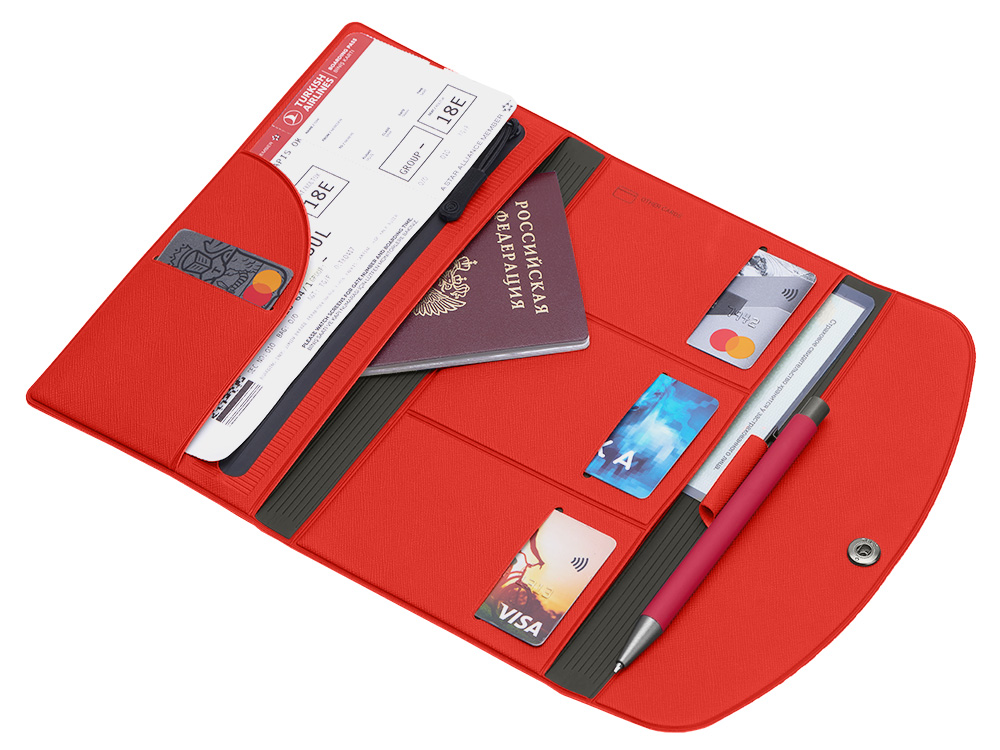 Органайзер для документов на кнопке с отделением для купюр и ручки, упаковка в индивидуальный пакет, красный/серый Органайзер для документов на кнопке с отделением для купюр и ручки, упаковка в индивидуальный пакет, красный/серый