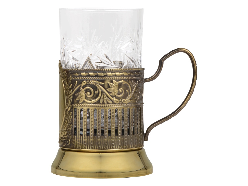 Чайный набор с подстаканником и фарфоровым чайником ЭГОИСТ-Л, золотистый/белый