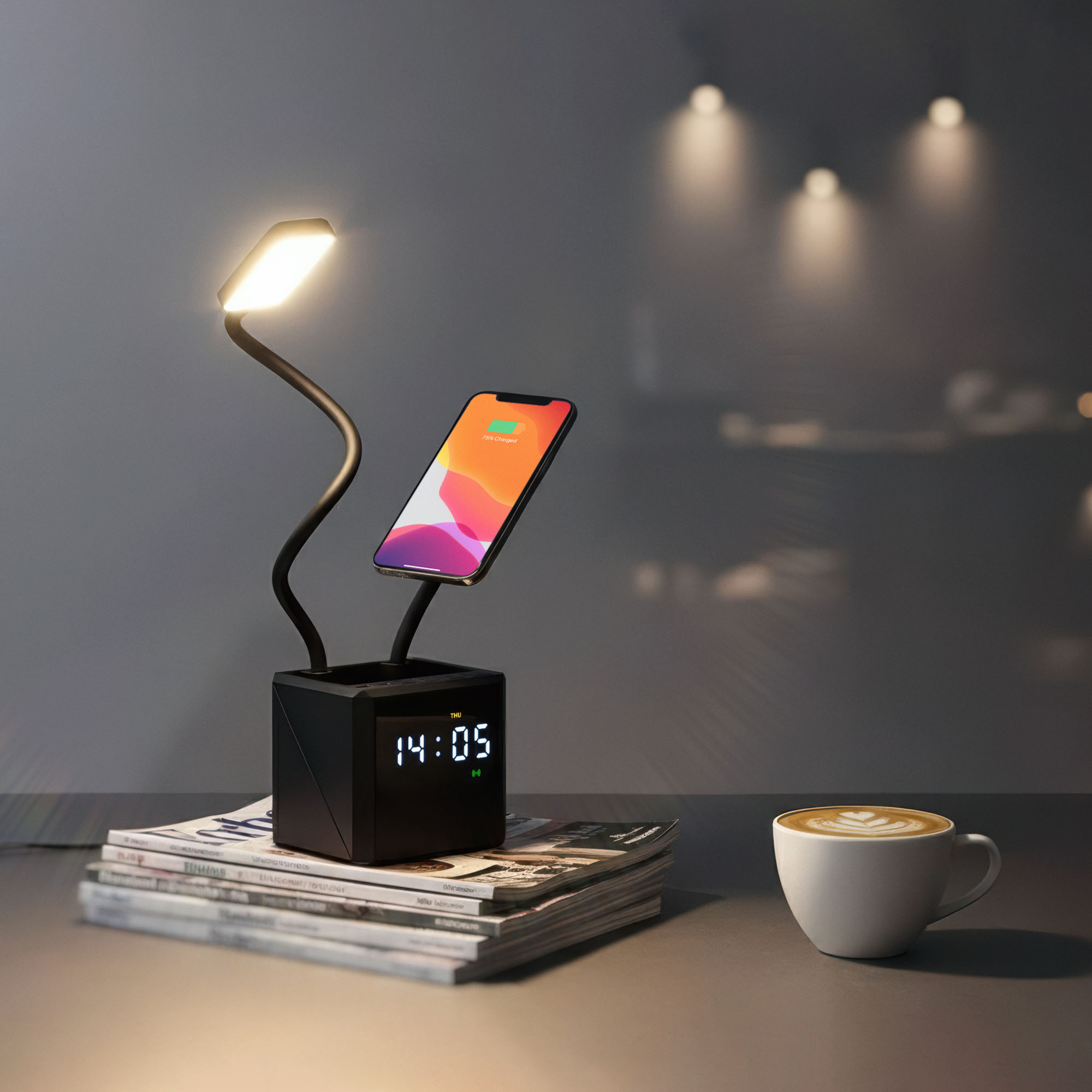 Лампа "Smart Flex" с беспроводным 3в1 (15W) ЗУ с MagSafe, часами, карандашницей и подсветкой логотипа