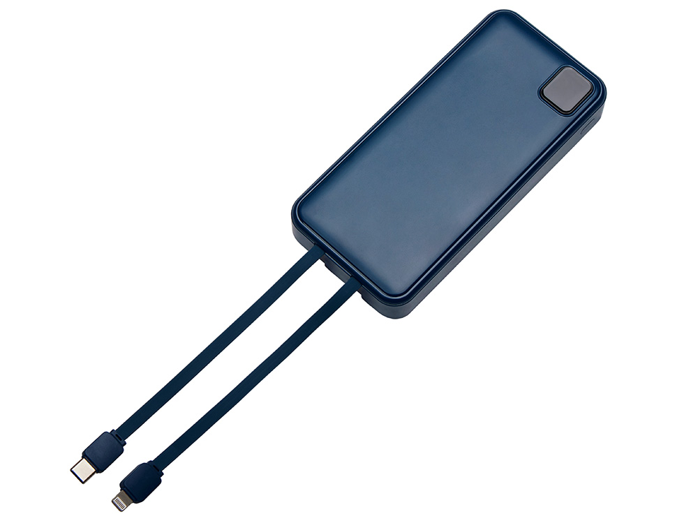 Внешний аккумулятор со встроенными кабелями Фрэйм Про, быстрая зарядка, 20000мач, тёмно-синий