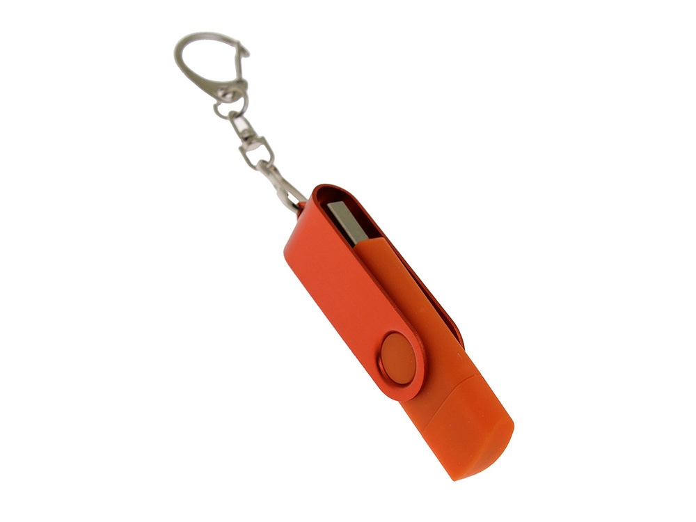 USB-флешка на 256 Гб 2 в 1 поворотный механизм, c дополнительным разъемом Type-C с одноцветным металлическим клипом, оранжевый