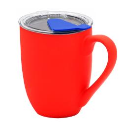 Кружка с крышкой Velvet Duo, софт-тач, красная/синяя