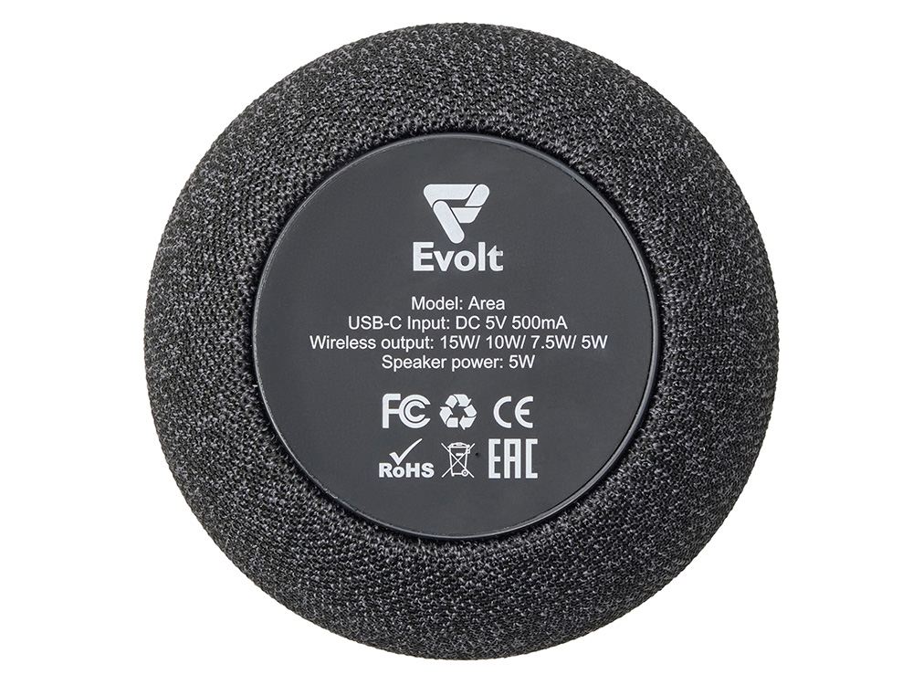 Портативная колонка с беспроводной зарядкой Ареа, 5 Вт Портативная колонка с беспроводной зарядкой Ареа, 5 Вт