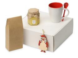 Подарочный набор с чаем, кружкой, медом и новогодней подвеской Чайная церемония, красный