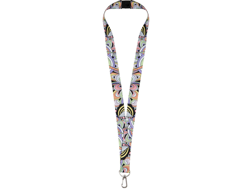 Ланъярд 2 см под сублимацию с карабином и замком обрыва, серебристый