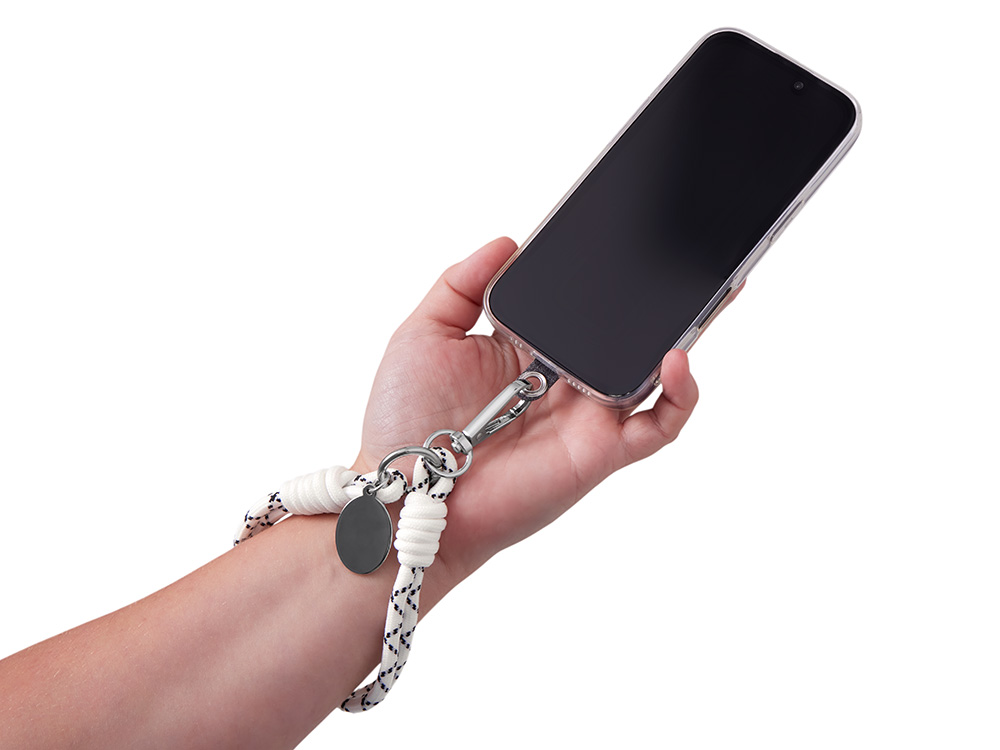 Брелок-браслет Bohemian c тканевым держателем для телефона, бело-черный