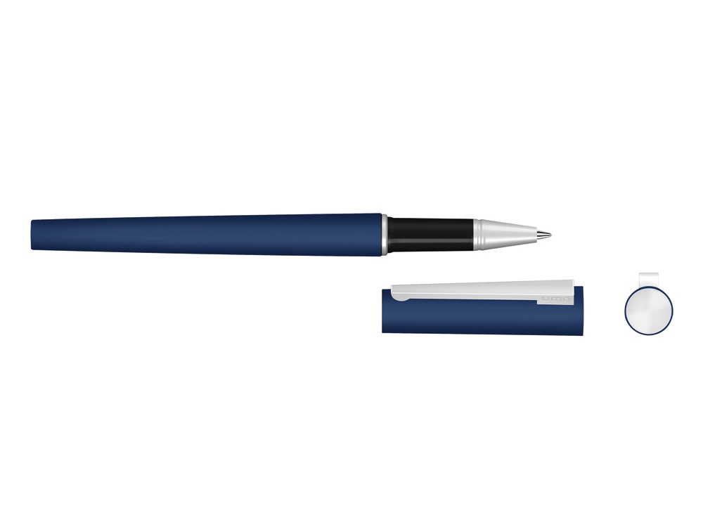 Ручка металлическая роллер Brush R GUM soft-touch с зеркальной гравировкой, темно-синий