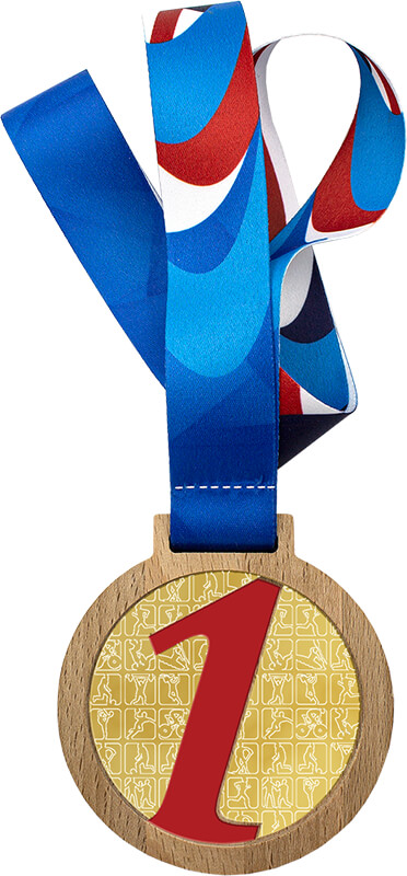 Деревянная медаль с лентой 1 место (красная)