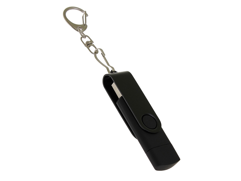 USB-флешка на 256 Гб 2 в 1 поворотный механизм, c дополнительным разъемом Type-C с одноцветным металлическим клипом, черный