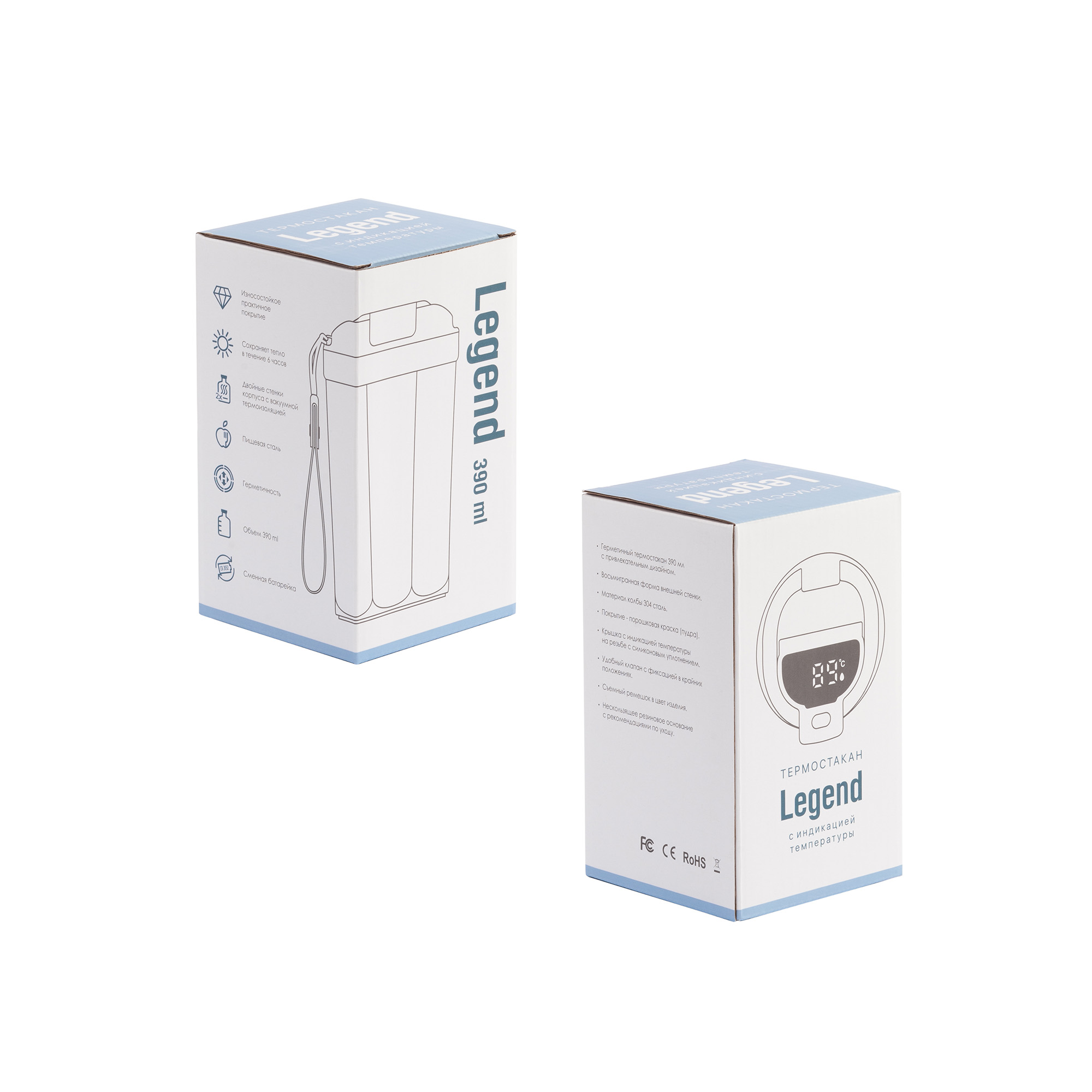 Термостакан "Legend_Волны" 390 мл с индикацией температуры, покрытие пудра