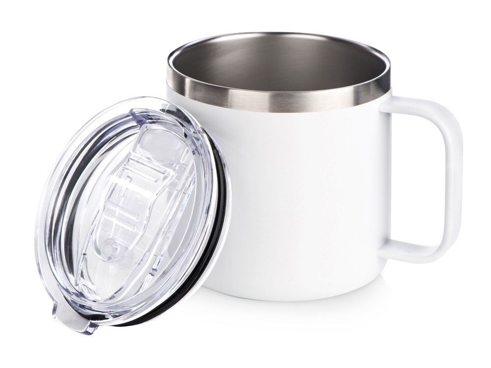 Кружка стальная Alaska с крышкой слайдером, powder coating, белый (Р)