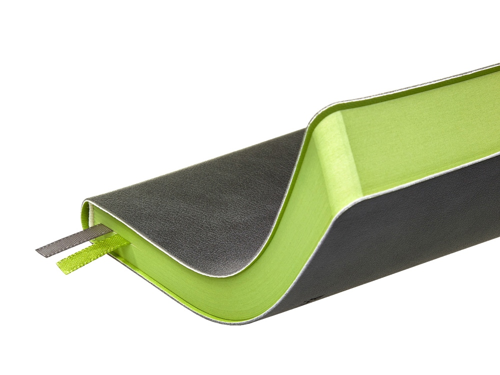 Ежедневник А5 датированный Boston 2026, серый с салатовым обрезом