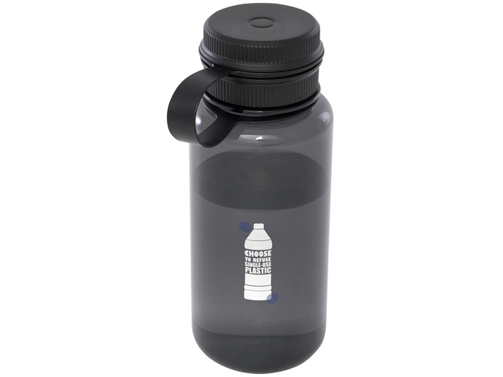 Спортивная бутылка Ryder из переработанного ПЭТ-пластика объемом 900 мл с многофункциональной крышкой, сертифицированная RCS - сплошной черный