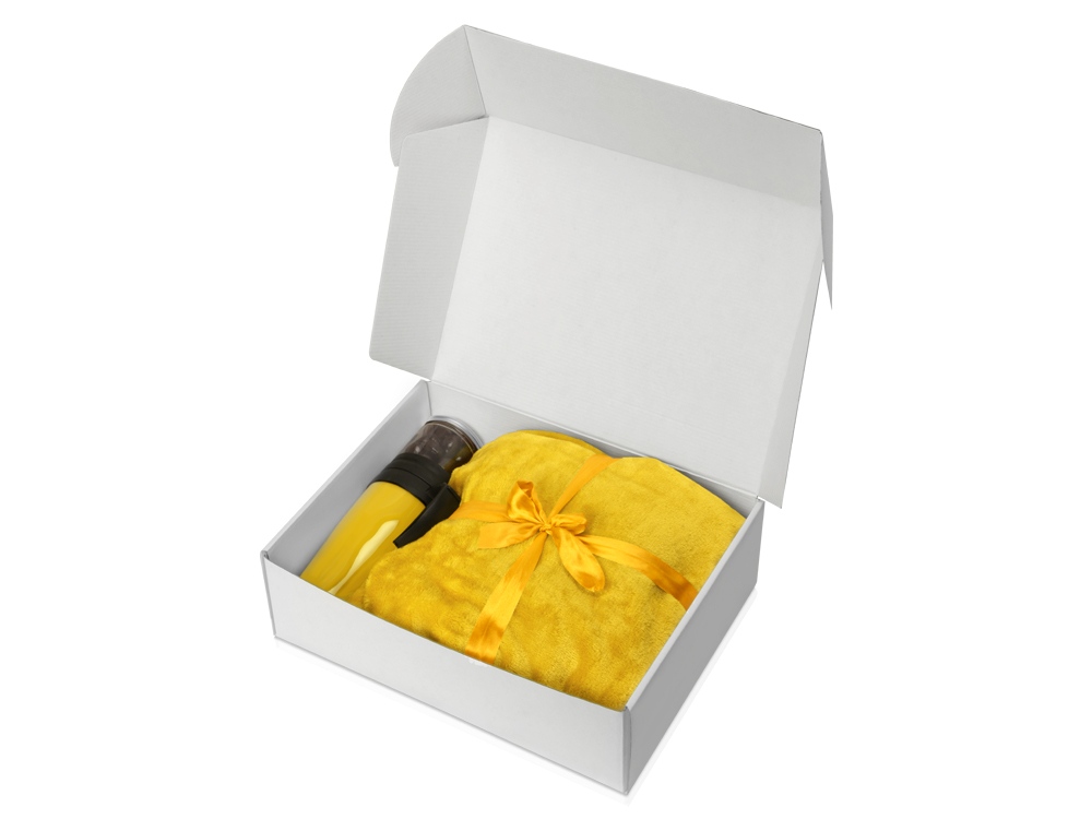 Подарочный набор с пледом, термокружкой и миндалем в шоколадной глазури Tasty hygge, желтый