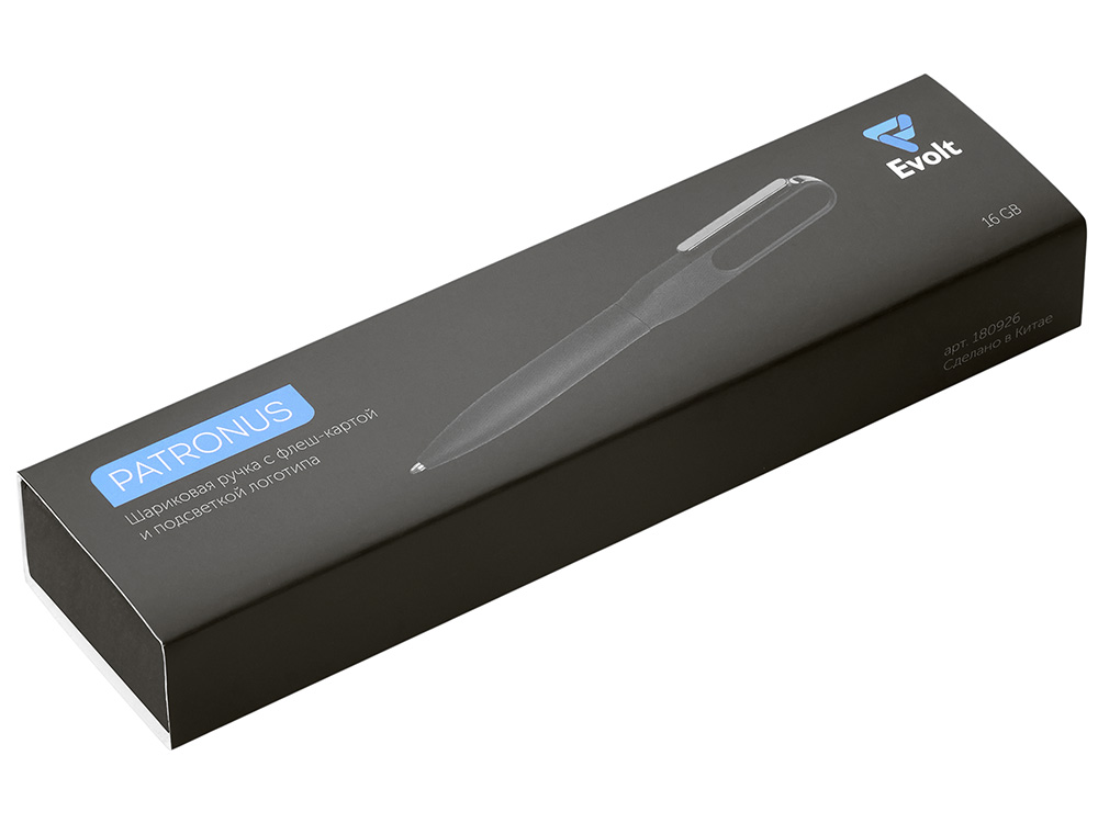Металлическая ручка с флешкой на 16 Гб и светящимся логотипом Patronus, матовая черная