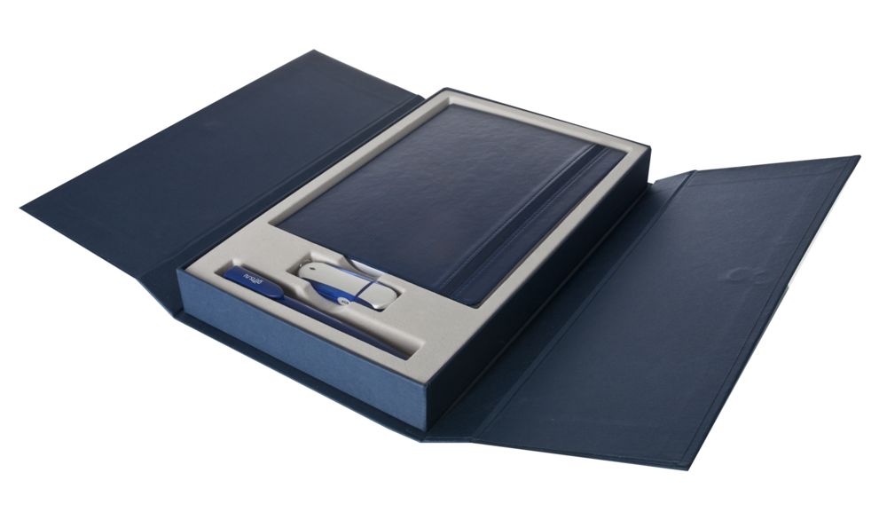Коробка Three Part с ложементом под ежедневник, флешку и ручку, синяя